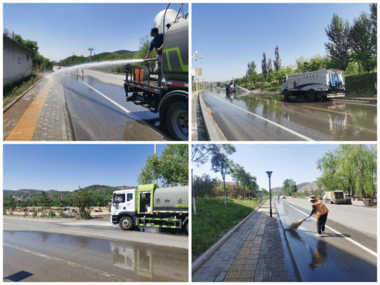 米脂縣大氣嚴管區道路深度清洗,有效降低揚塵污染_人行道_.
